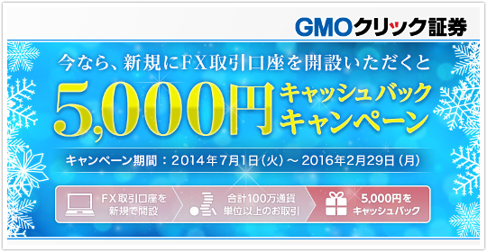 GMOクリック証券もれなく5000円バックキャンペーン！